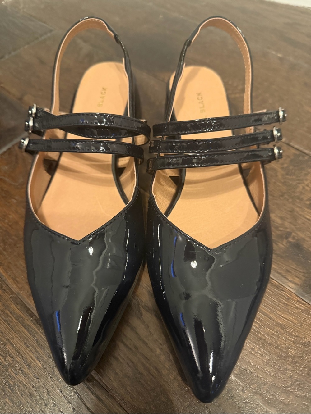 Patent Pointed-Toe Slingback Flats in Navy